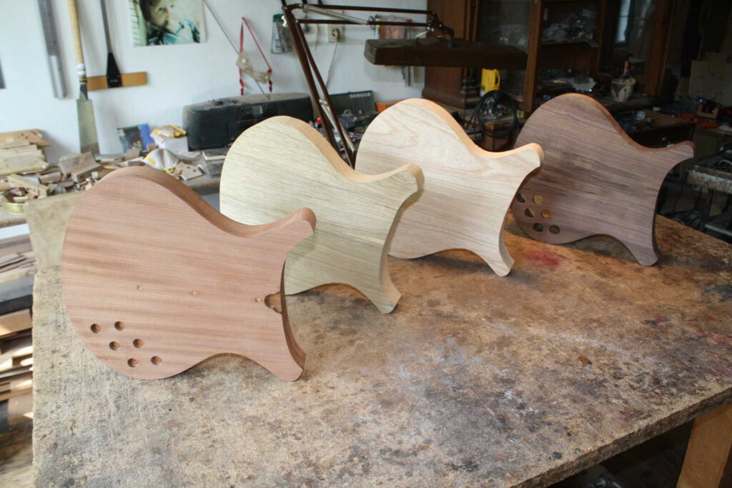 from left to right: Mahagony, Korina, Swamp Ash, Walnut